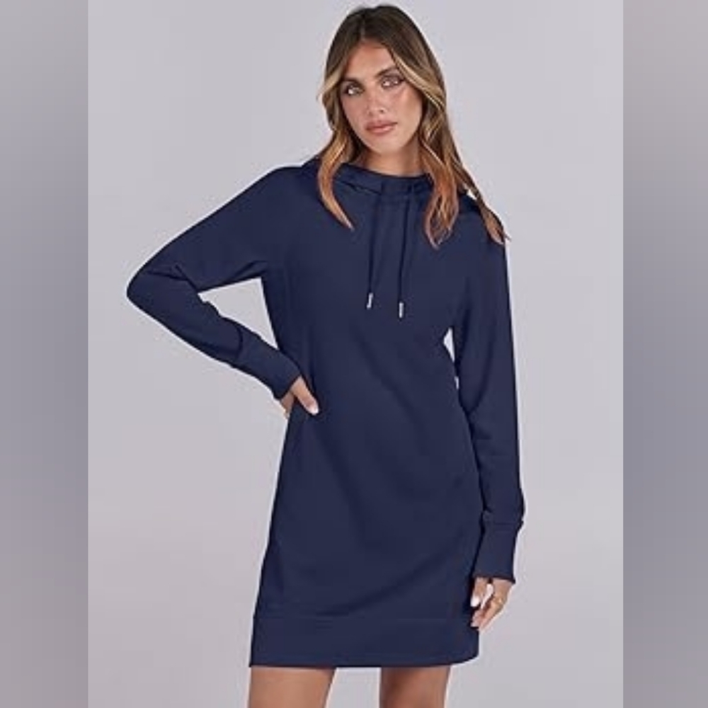 Calvin Klein Blue Hoodie Dress with Gold Logo Size Medium